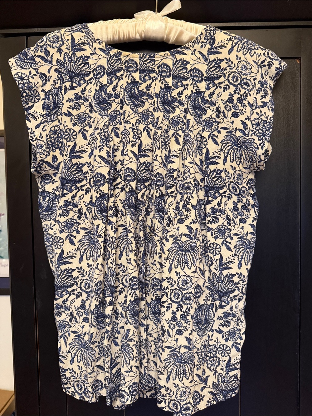 Womens Blue Floral Cotton Top